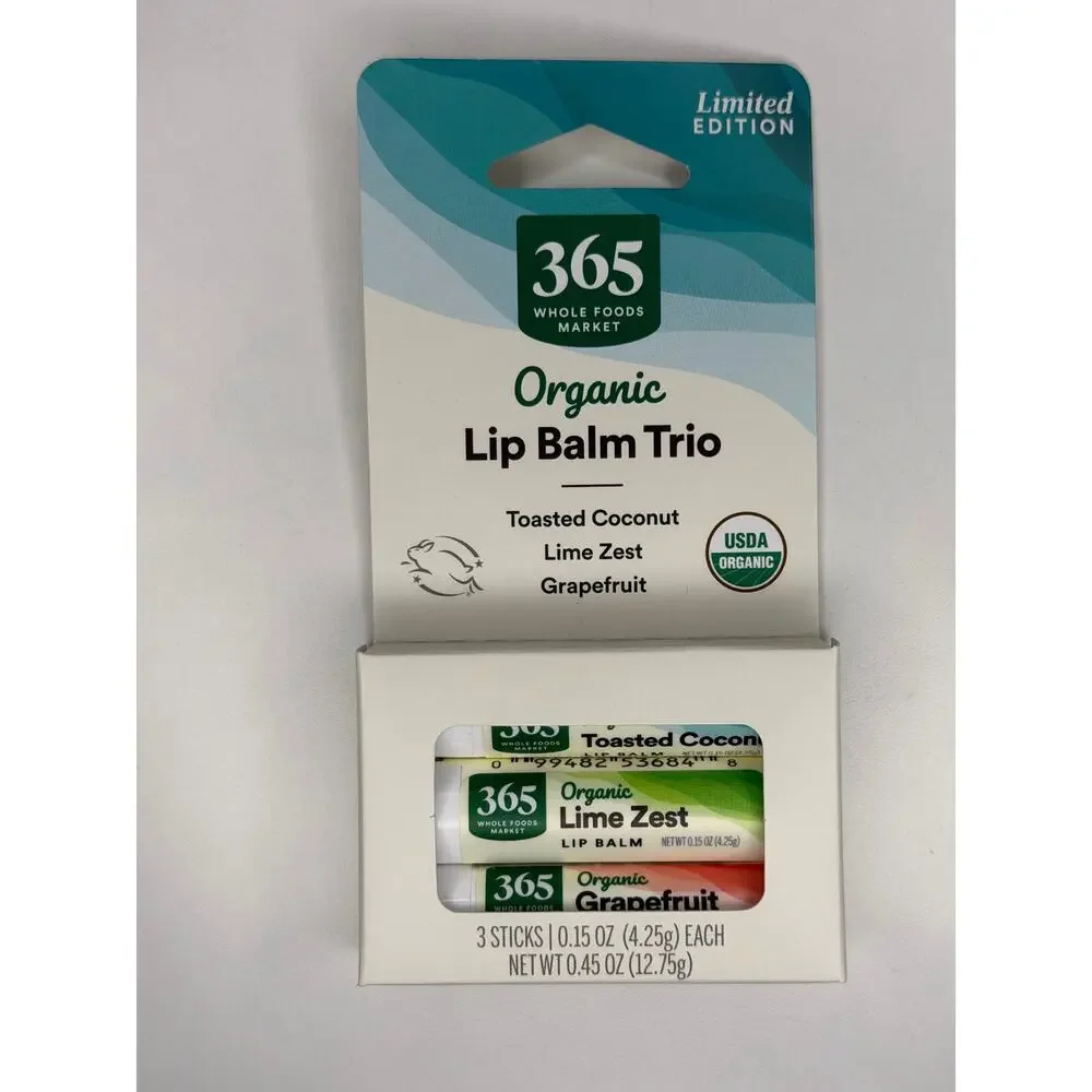 Set of 3! 365 Whole Foods Market Organic Lip Balm 3 Pack Coconut Lime Grapefruit